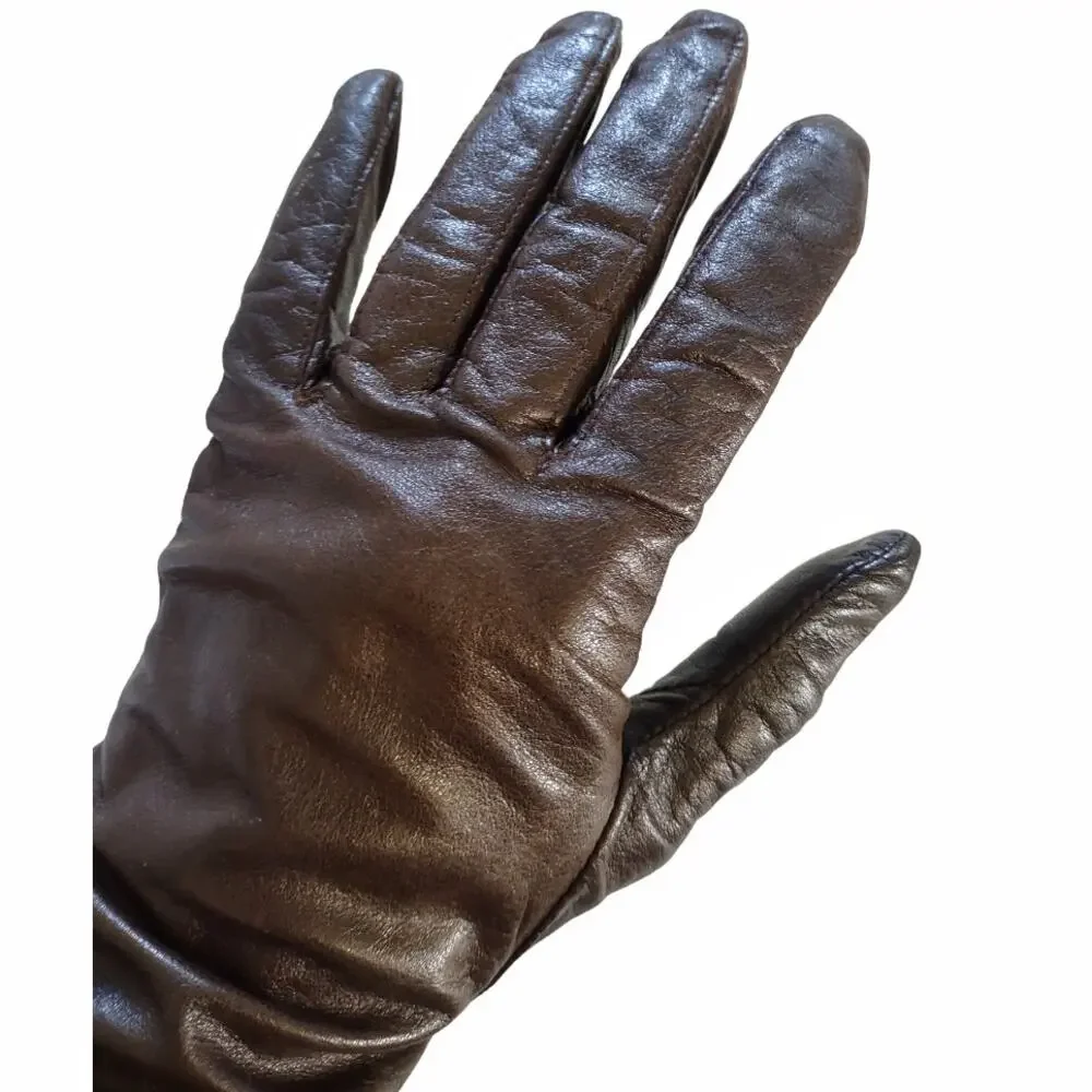 Vintage Leather Gloves Brown 3/4 Length Retro Accessories Size Large Winter Wear